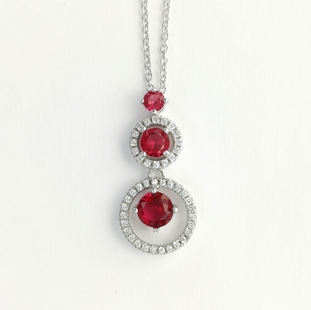 Lab created Ruby and Cz pendant necklace